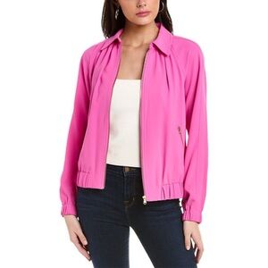 Trina Turk Pink zip front, Snapdragon, Astounding Zip Up Bomber Jacket, Medium